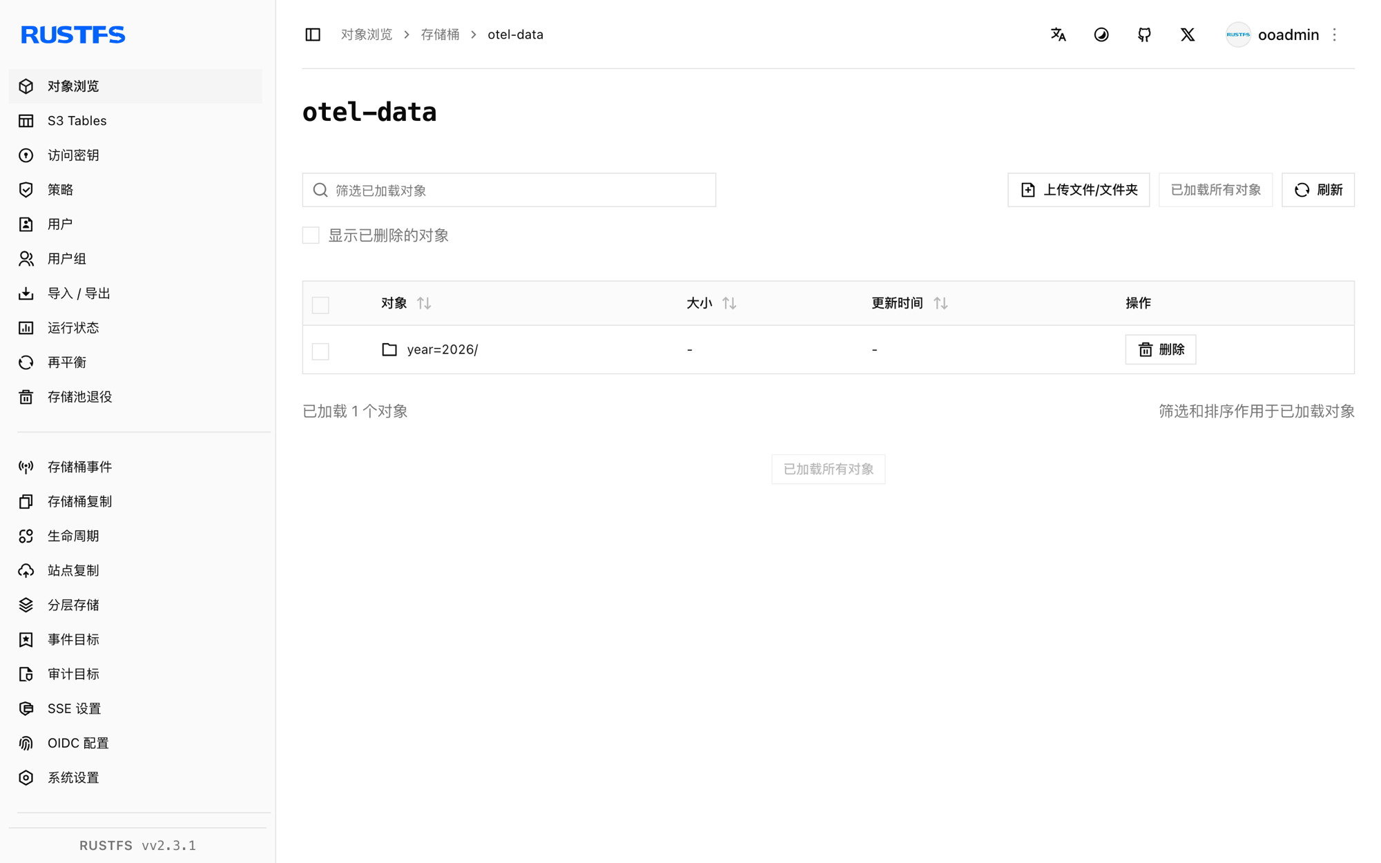 RustFS 控制台中存储的 OpenTelemetry 日志对象